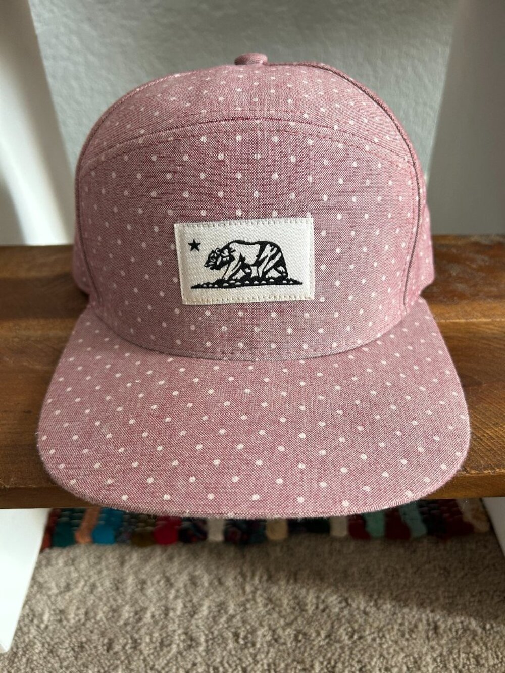 The Ampal Creative California Bear Snapback Hat Dusty Rose Pink Polka Dot Adjust